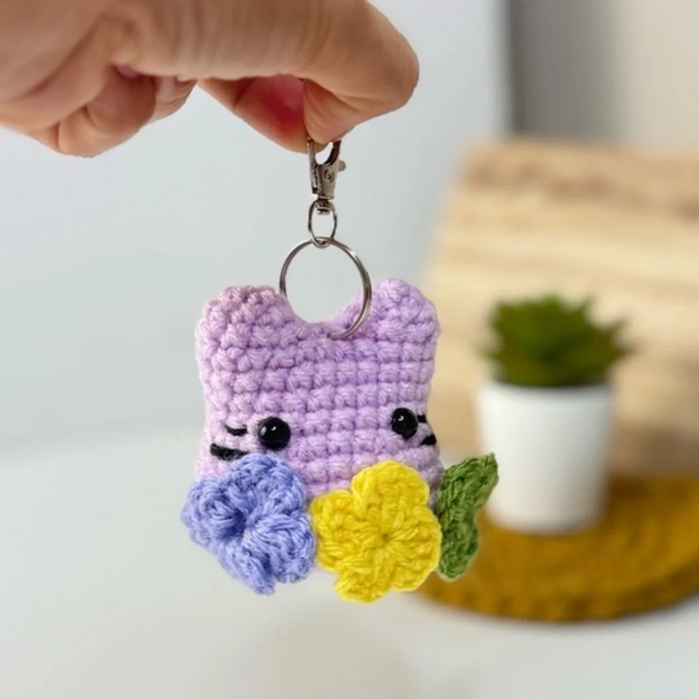 Handcrafted Floral Mini Cat Amigurumi Keychain